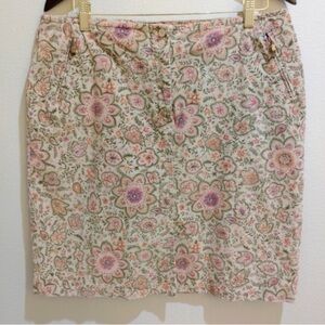 Talbots Corduroy Skirt Botanical Boho Floral Print Zipper Pockets Front Split 16